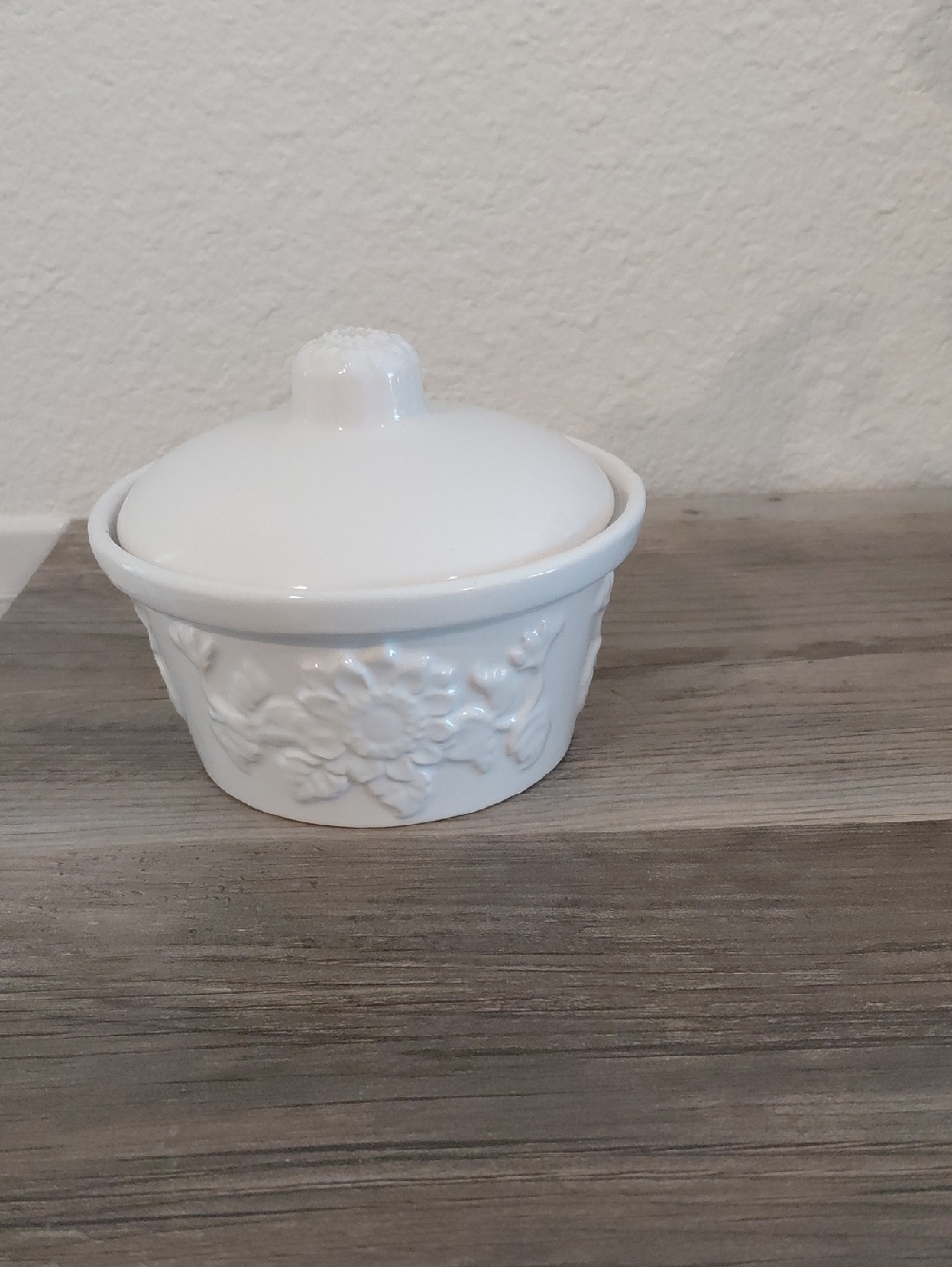 White Embossed Floral Covered Dish